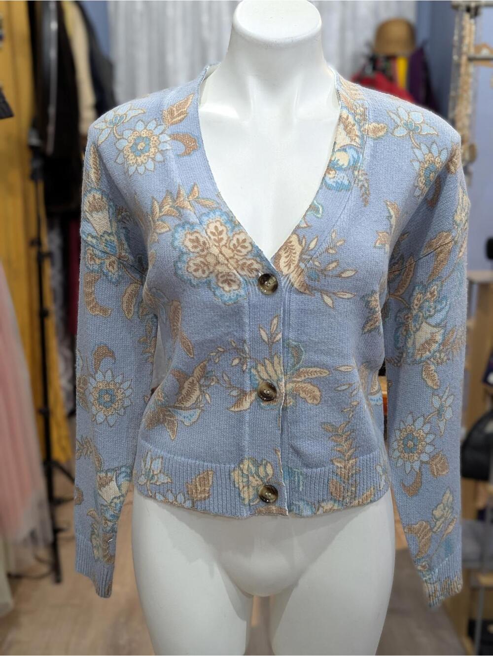 Floral Print Knit Cardigan Sweater